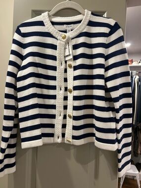 J. Crew Navy and White Striped Button-Front Cardigan